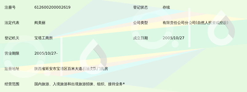 西安中旅国际旅行社有限责任公司延安分社