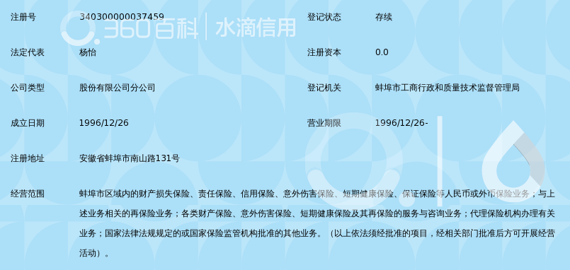 中国人民财产保险股份有限公司蚌埠市分公司营