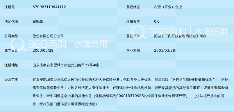 中国平安人寿保险股份有限公司泰安市肥城支公司