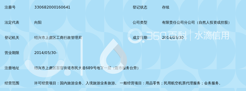 绍兴市向阳国际旅行社有限公司上虞新大通门市