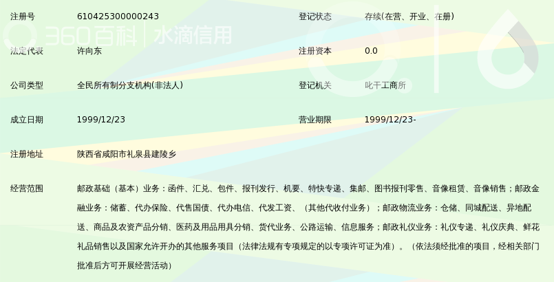 中国邮政集团公司陕西省礼泉县建陵邮政所